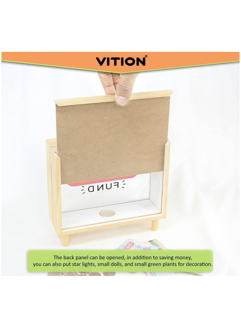 VITION Piggy Bank for Adults, Money Box Coin Money Bank Decorative Shadow Box Wooden Frame Natural Wood (House Fund) - Image 5