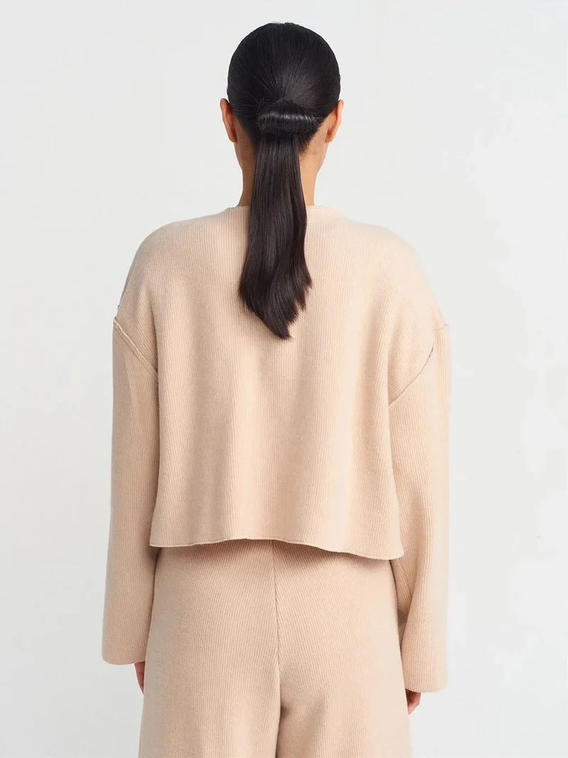 ديلفين Dilvin Women's Ribbed Crew Neck Button Cardigan