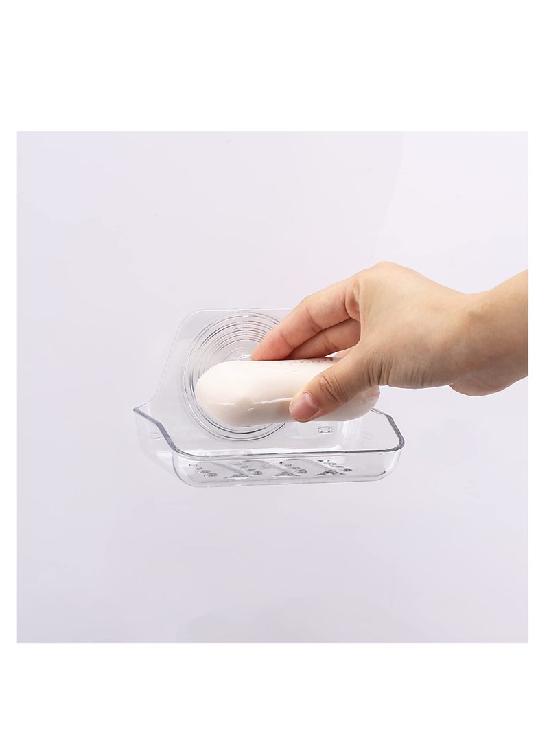 Generic - Suction Cup Soap Dish Set, Self-Adhesive Shower Soap Holder, Strong Sponge Holder for Bathroom, Tub, and Kitchen Sink, Removable & Reusable, Clear, No Drill Required (2 Pack) - Image 1