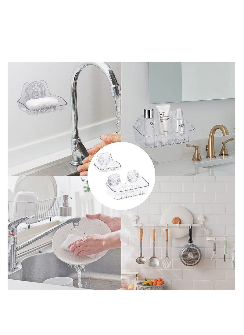 Generic - Suction Cup Soap Dish Set, Self-Adhesive Shower Soap Holder, Strong Sponge Holder for Bathroom, Tub, and Kitchen Sink, Removable & Reusable, Clear, No Drill Required (2 Pack) - Image 1