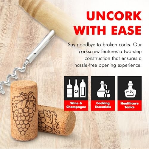 Chef Craft Select Corkscrew with Wooden Handle, 4 inch, Natural - Image 3