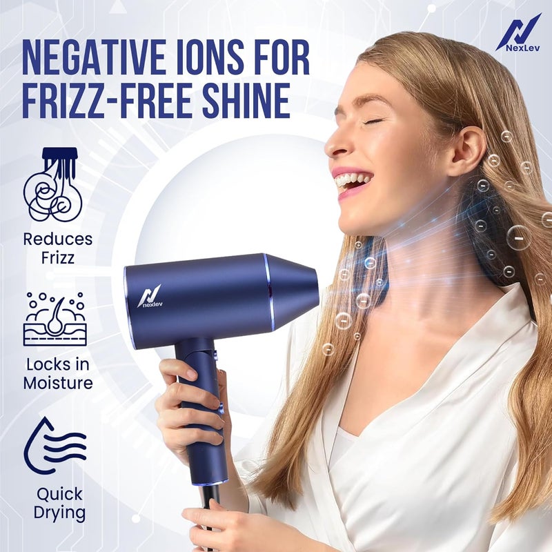nexlev مجفف الشعر نكسلڤ جاست ستايل برو | 2100 واط لتجفيف سريع وسهل | تقنية حماية مزدوجة من الحرارة | 3 إعدادات حرارة ووظيفة نفخ بارد لتصفيف يشبه الصالون في المنزل (HD-01) - Image 4