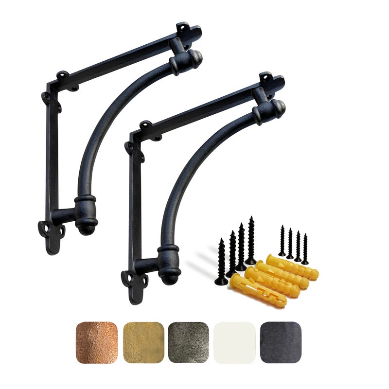 NACH Decorative Shelf Brackets 2 Pack of 96 x 17 x 96 inch Black Cast Iron Shelf Brackets Decorative Brackets for Mounting Industrial Style Brackets