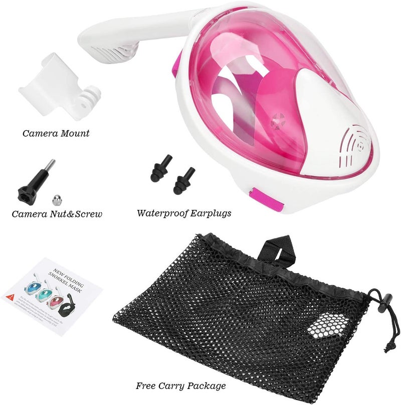 FEELING MALL Snorkel Mask Full Face, Full Face Snorkel Mask with Dry Top Breathing System, 180 Degree Panoramic View Snorkeling Gear Anti-Fog Anti-Leak with Camera Mount for Adults (Pink) - Image 5