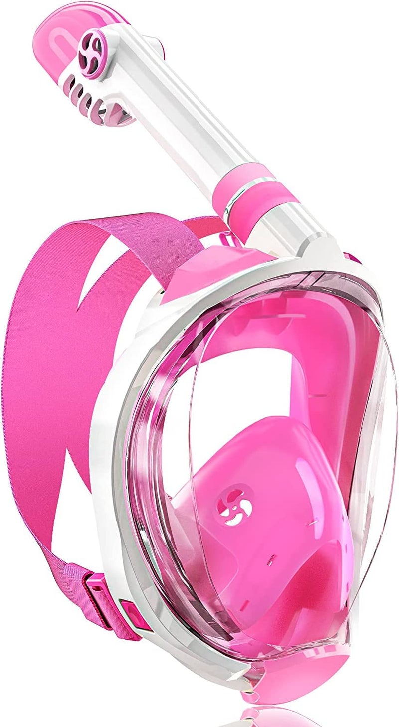 FEELING MALL Snorkel Mask Full Face, Full Face Snorkel Mask with Dry Top Breathing System, 180 Degree Panoramic View Snorkeling Gear Anti-Fog Anti-Leak with Camera Mount for Adults (Pink) - Image 1