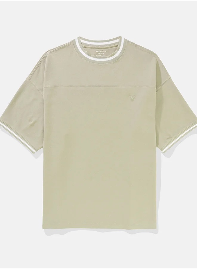 American Eagle Ringer Pique Crew Neck T-Shirt