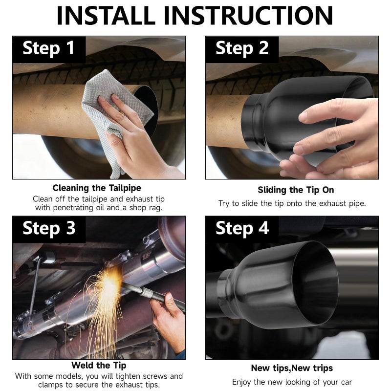 A-KARCK Exhaust Tips Black 2.5" Inlet, Muffler Tip with Never Fading and Peeling Coating, 2.5" Inlet 4" Outlet 5" Long - Image 5