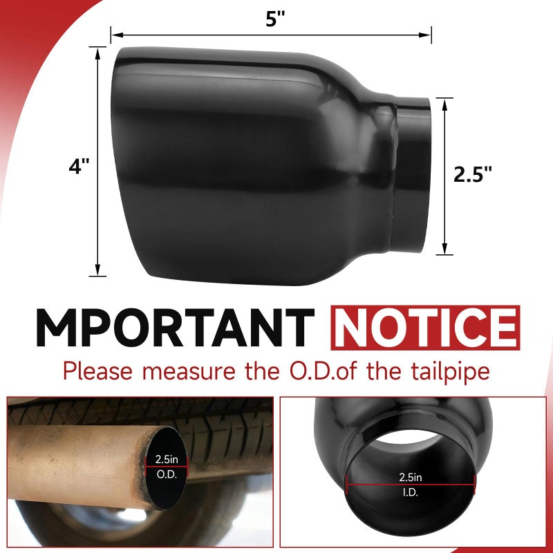 A-KARCK Exhaust Tips Black 2.5" Inlet, Muffler Tip with Never Fading and Peeling Coating, 2.5" Inlet 4" Outlet 5" Long - Image 2