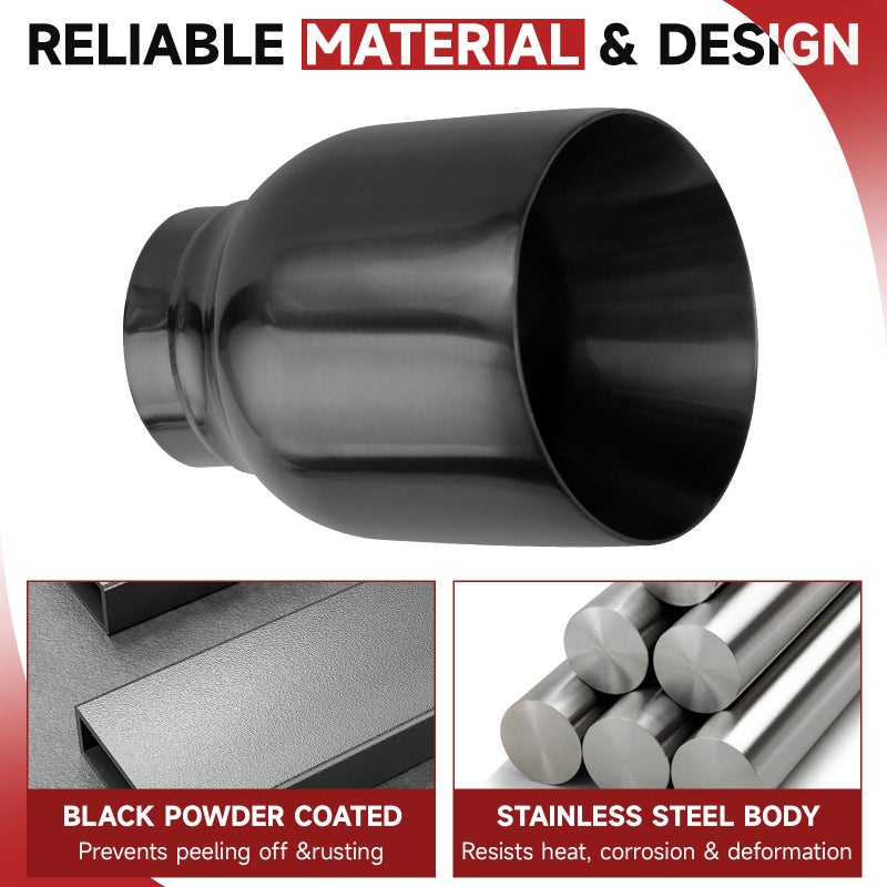 A-KARCK Exhaust Tips Black 2.5" Inlet, Muffler Tip with Never Fading and Peeling Coating, 2.5" Inlet 4" Outlet 5" Long - Image 3