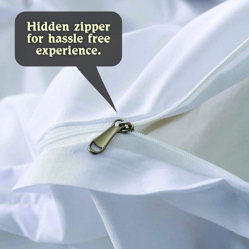 Crown Collection Luxuriate Hotel 1000-TC Hypoallergenic Ultra Soft 100% Egyptian Cotton California King 98""x104"" Ivory Solid Pinch Plated Duvet Cover with Zipper Colser & 2pcs Pillow Case Set - Image 2