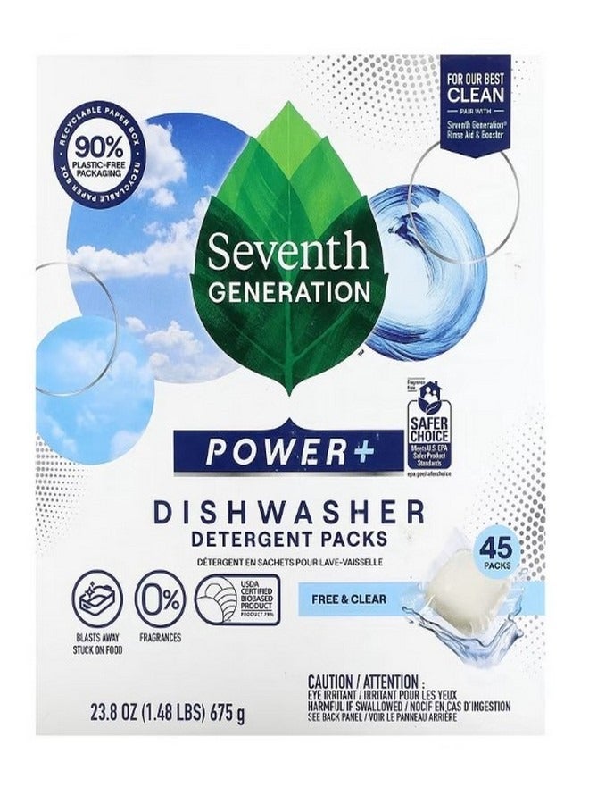 Seventh Generation Power Dishwasher Detergent Packs Free and Clear 45 Packs 23.8 oz 675 g - Image 1