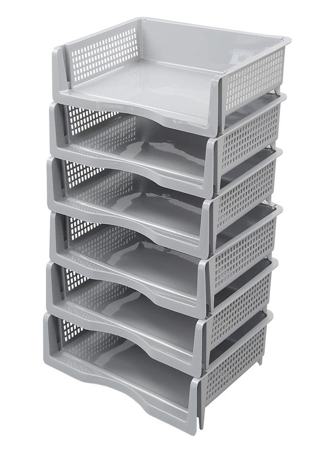 Obstnny 6 Packs Stackable Paper File Storage Tray, Plastic Desk Organizer Basket Tray - Image 1