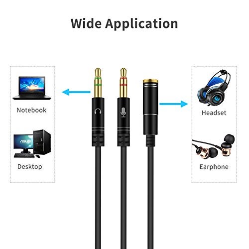 CANFON Headphone Splitter for Computer 3.5mm Female to 2 Dual 3.5mm Male Headphone Mic Audio Y Splitter Cable Smartphone Headset to PC Adapter(100CM, Black) - Image 2
