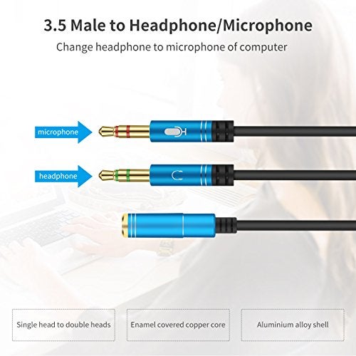 CANFON Headphone Splitter for Computer 3.5mm Female to 2 Dual 3.5mm Male Headphone Mic Audio Y Splitter Cable Smartphone Headset to PC Adapter(100CM, Black) - Image 3