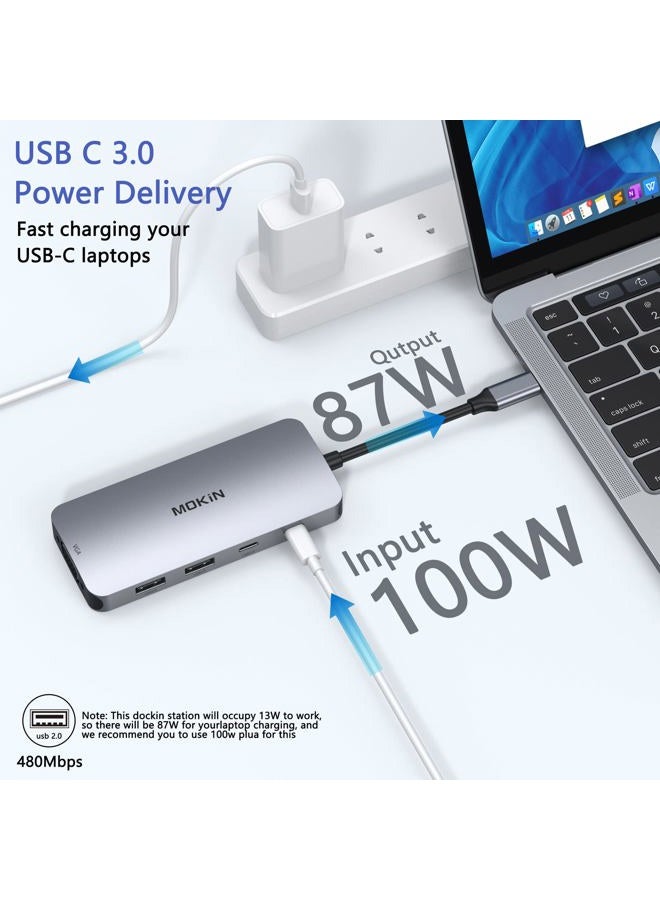 Mokin USB C Docking Station Dual HDMI, MOKiN Docking Station 3 Monitors, Displayport, VGA, 100W PD Charging, 2USB A 2.0, USB C 2.0 Ports Multiport Adapter, 8 in 1 USB Hub for Dell, HP, Lenovo Thinkpad - Image 3