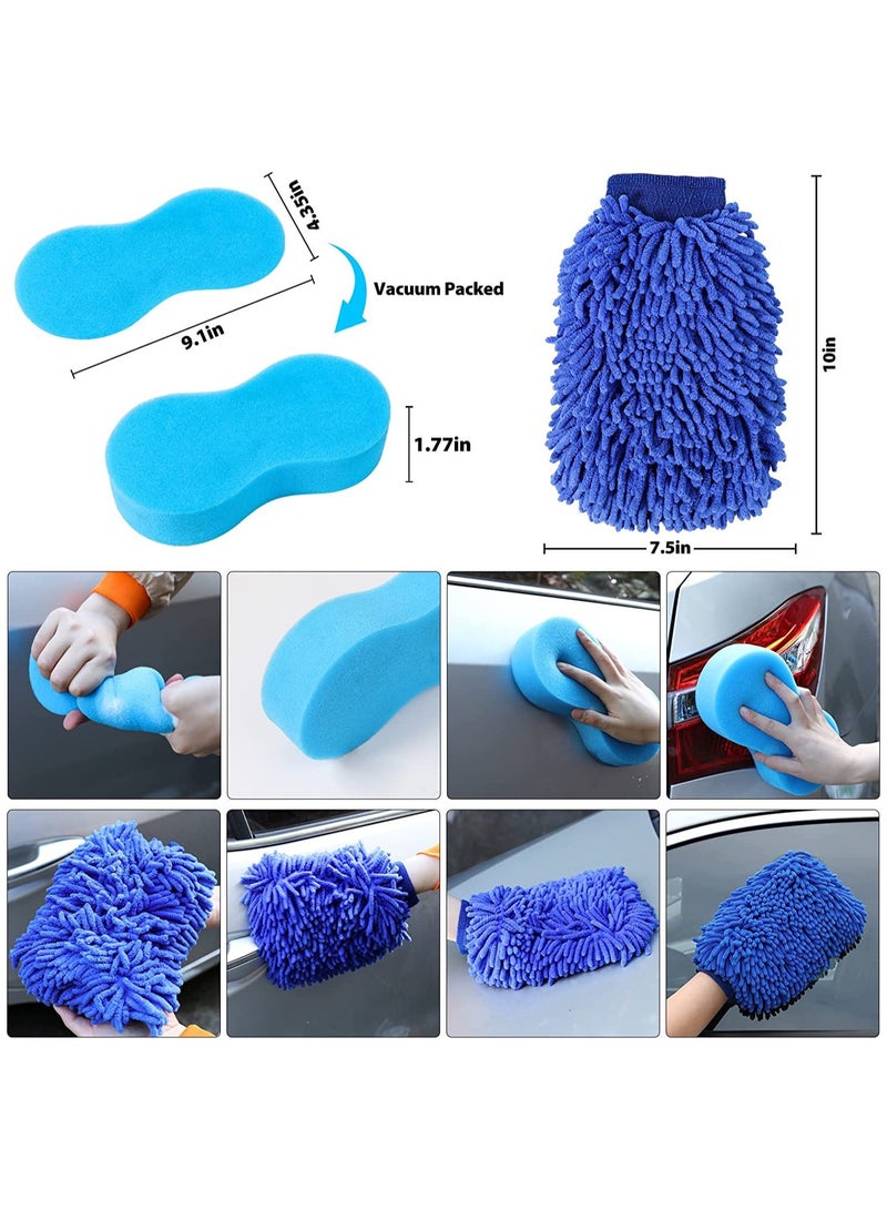 Soofam Car Wash Detailing Kit Cleaning Kits with Bag Collapsible Bucket Wash Mitt Sponge Towels Tire Brush Window Scraper Complete Interior Exterior Car Washing Supply Set Blue - Image 4