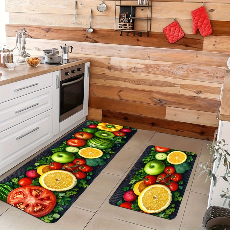 2 Pcs Fruit Vegetable Kitchen Mats Non Slip Machine Washable Colorfast Multicolor 19.6 X 31.5 In 17.7 X 47.2 In For Kitchen Sink Area Living Room Bedroom Hallway Corridor - Image 4