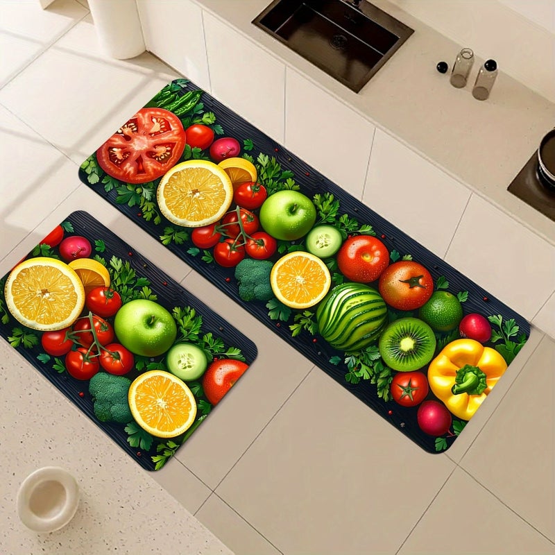 2 Pcs Fruit Vegetable Kitchen Mats Non Slip Machine Washable Colorfast Multicolor 19.6 X 31.5 In 17.7 X 47.2 In For Kitchen Sink Area Living Room Bedroom Hallway Corridor - Image 1