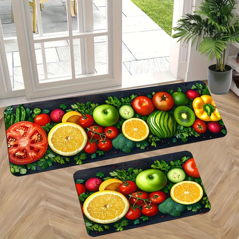 2 Pcs Fruit Vegetable Kitchen Mats Non Slip Machine Washable Colorfast Multicolor 19.6 X 31.5 In 17.7 X 47.2 In For Kitchen Sink Area Living Room Bedroom Hallway Corridor - Image 2