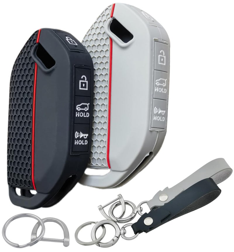 RUNZUIE غطاء مفتاح ذكي سيليكون 2 قطعة لسيارة كيا تيليورايد 2023 2024 مع 5 أزرار (أسود/رمادي) - Image 1