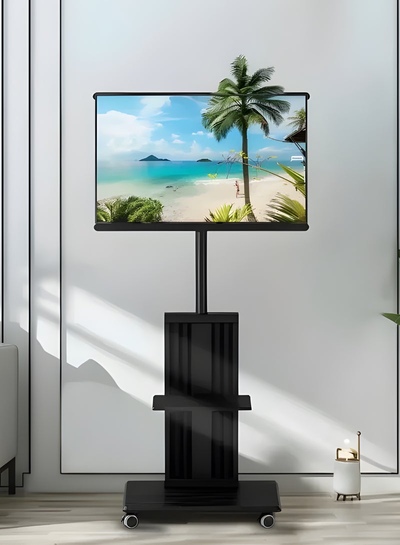 BEETEC Mobile TV Stand with Wheels, Height Adjustable Rolling TV Cart for 32-75 Inch Screens, Load Capacity 45kg, VESA 600x400mm, Sturdy Frame with Shelf for Home, Office & Conference | TF-FS3275B - Image 1