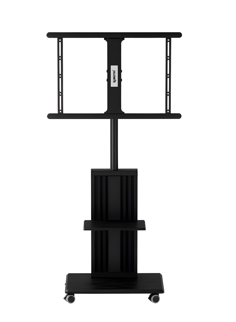 BEETEC Mobile TV Stand with Wheels, Height Adjustable Rolling TV Cart for 32-75 Inch Screens, Load Capacity 45kg, VESA 600x400mm, Sturdy Frame with Shelf for Home, Office & Conference | TF-FS3275B - Image 2