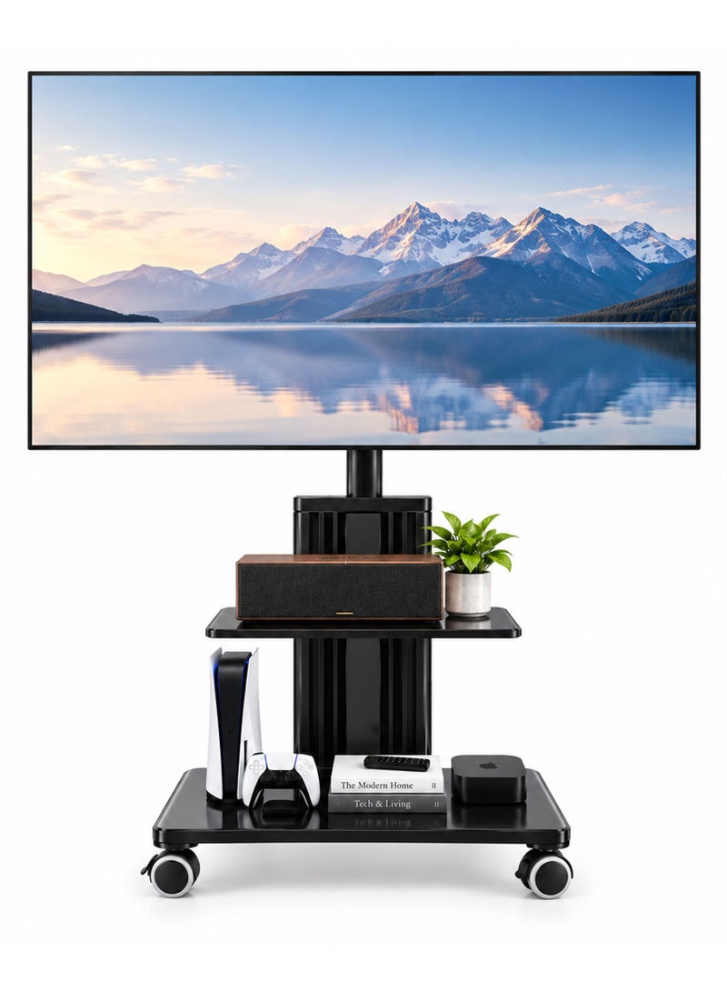 BEETEC Mobile TV Stand with Wheels, Height Adjustable Rolling TV Cart for 32-75 Inch Screens, Load Capacity 45kg, VESA 600x400mm, Sturdy Frame with Shelf for Home, Office & Conference | TF-FS3275B - Image 1