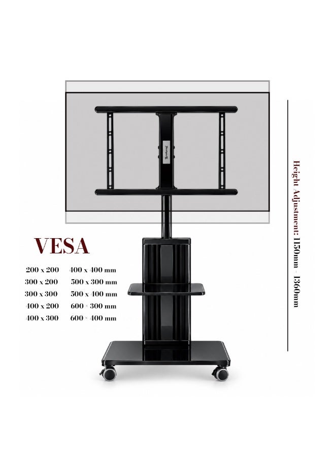 BEETEC Mobile TV Stand with Wheels, Height Adjustable Rolling TV Cart for 32-75 Inch Screens, Load Capacity 45kg, VESA 600x400mm, Sturdy Frame with Shelf for Home, Office & Conference | TF-FS3275B - Image 3