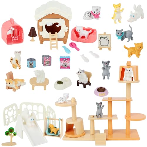 Beupy Cat Figures Playset Toy 40 Pack Pet Pretend Play Toys Realistic Cat Figurines Toys Plastic Cat Care Role Play Educational Learning Playset Home Party Supplies Cake Toppers cat - Image 1