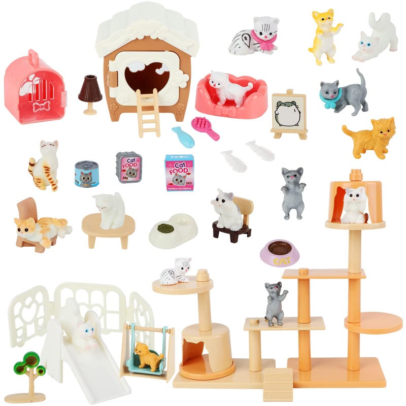 Beupy Cat Figures Playset Toy 40 Pack Pet Pretend Play Toys Realistic Cat Figurines Toys Plastic Cat Care Role Play Educational Learning Playset Home Party Supplies Cake Toppers cat - Image 3