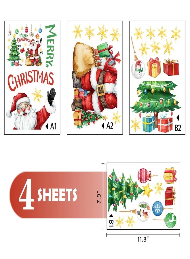 Mfault Merry Christmas Santa Claus Window Clings, Xmas Tree Gifts Ball Gold Snowflake Stickers Decals Decorations, Winter Holiday Home Kitchen Decor - Image 3