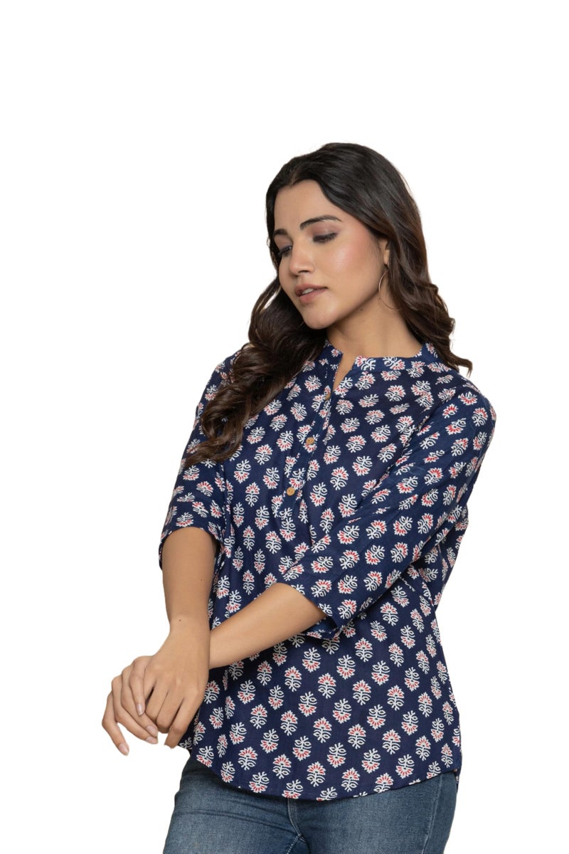 ANUSHIL Women's Kurti & Tops| Stylish, Latest Cotton Kurti, Top Collection | Trendy, Short & Stylish Kurti &Tops for Women | Blue Butta - Image 1