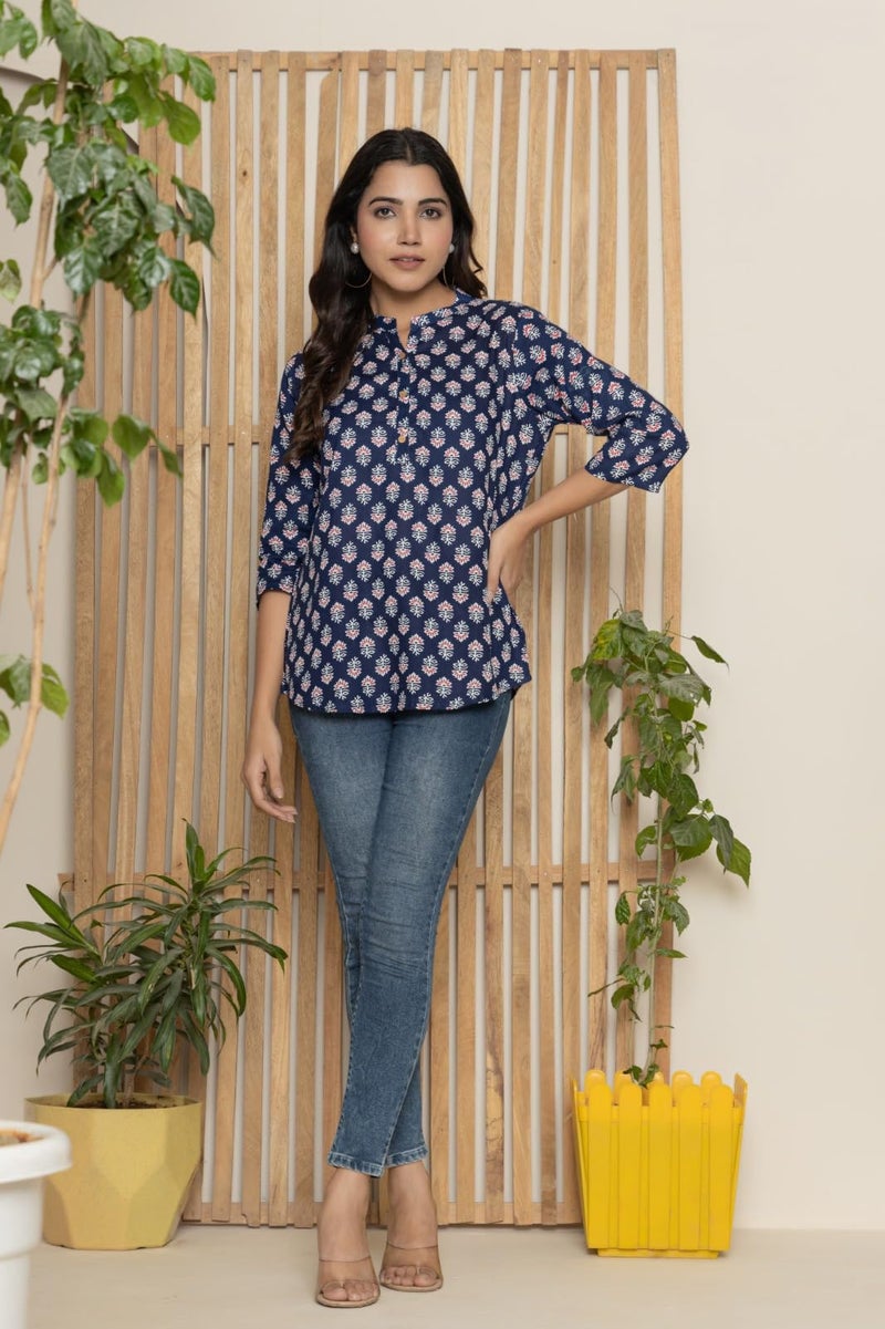 ANUSHIL Women's Kurti & Tops| Stylish, Latest Cotton Kurti, Top Collection | Trendy, Short & Stylish Kurti &Tops for Women | Blue Butta - Image 4
