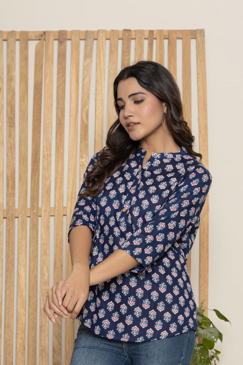ANUSHIL Women's Kurti & Tops| Stylish, Latest Cotton Kurti, Top Collection | Trendy, Short & Stylish Kurti &Tops for Women | Blue Butta - Image 5