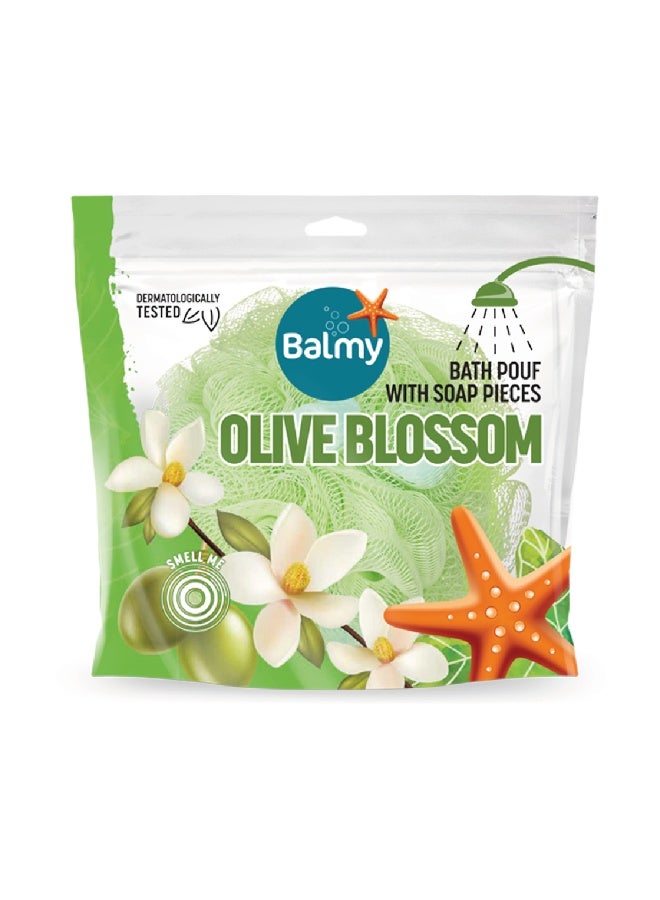 Balmy Bath Pouf with Olive Blossom Soap