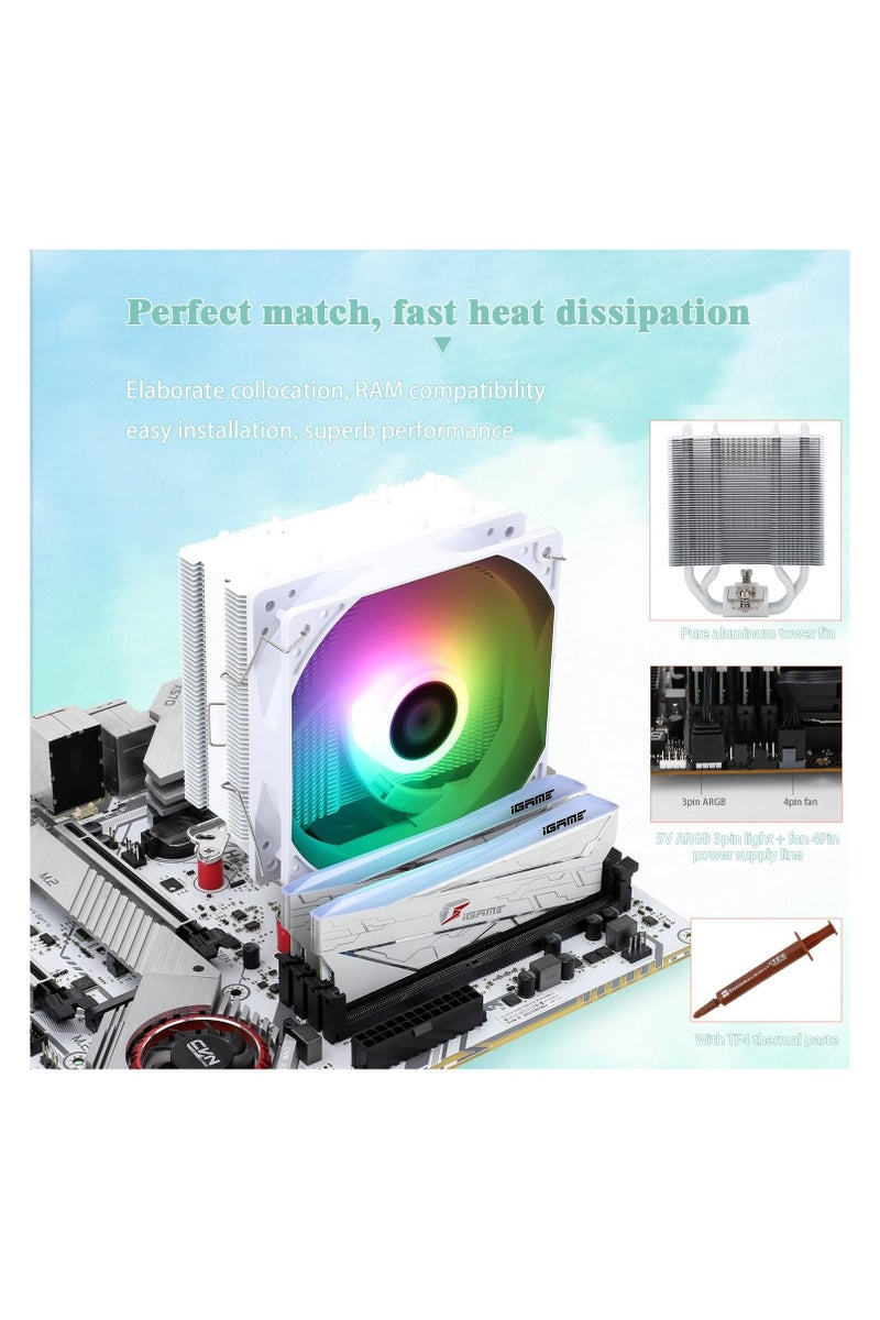 ثيرمالرايت مبرد هواء وحدة المعالجة المركزية Thermalright AssassinX120 SE ARGB أبيض، AX120 SE ARGB، 4 أنابيب حرارية، مروحة وحدة المعالجة المركزية TL-C12CW-S PWM هادئة مع محمل S-FDB، متوافق مع AMD AM4/AM5/Intel 1700/1150/1151/1200/1851 - Image 4