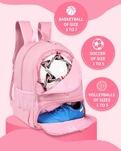 TRAILKICKER Basketball Bag Backpack for Women with Ball & Shoes Compartment 30L Capacity Lightweight Breathable Girls Soccer Ball Bag Backpack Fit Volleyball Football Sports Travel School Gym Pink - Image 4