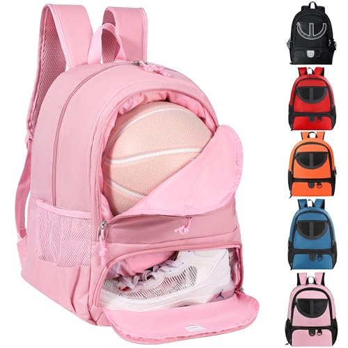 TRAILKICKER Basketball Bag Backpack for Women with Ball & Shoes Compartment 30L Capacity Lightweight Breathable Girls Soccer Ball Bag Backpack Fit Volleyball Football Sports Travel School Gym Pink - Image 1