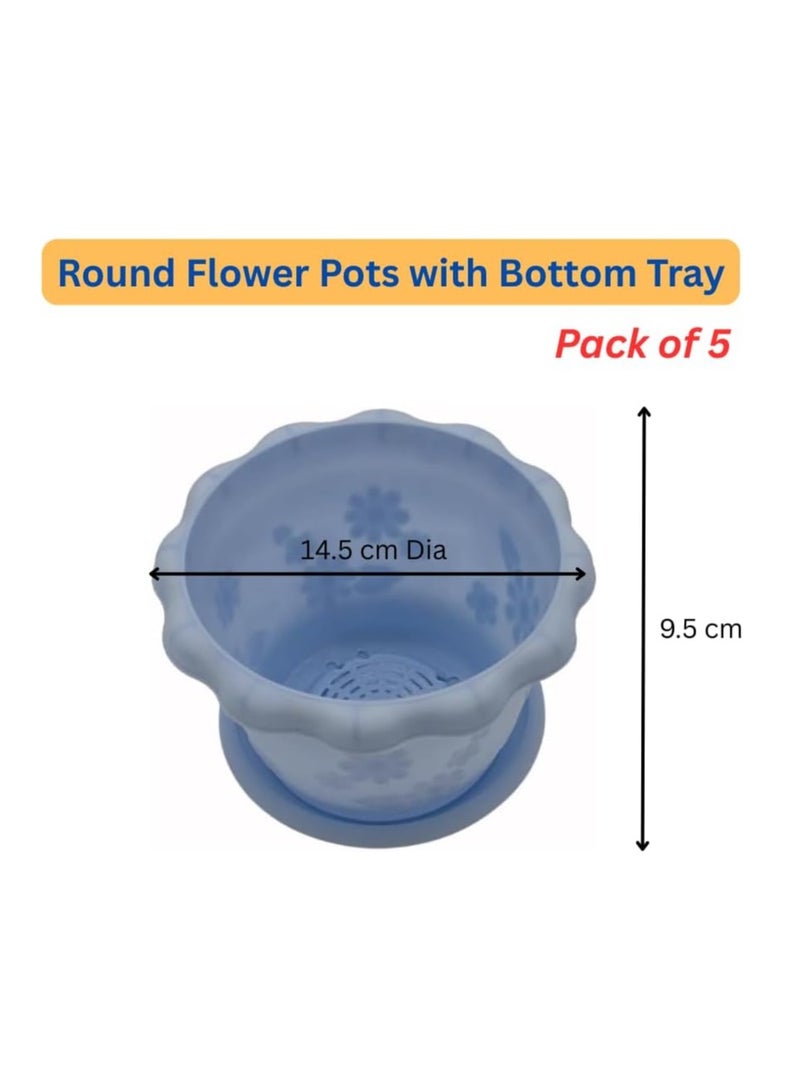 Generic FG ZAIN Round Flower Pots with Bottom Tray – Pack of 5  - Image 2