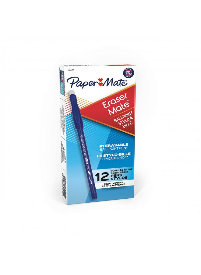 Paper Mate Paper Mate EraserMate Erasable Pen, Medium Point, Blue, Box of 12  - Image 5