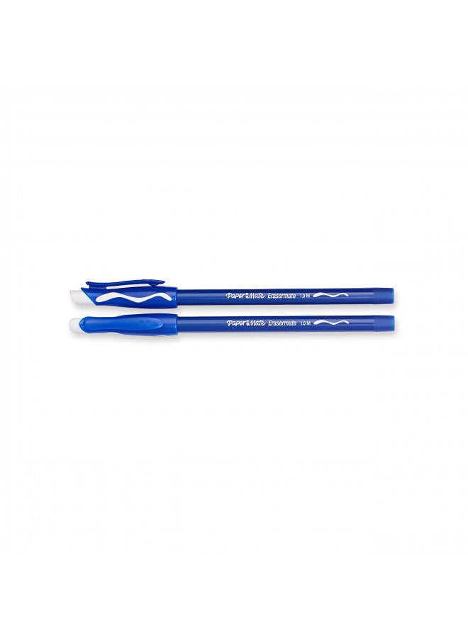 Paper Mate Paper Mate EraserMate Erasable Pen, Medium Point, Blue, Box of 12  - Image 3