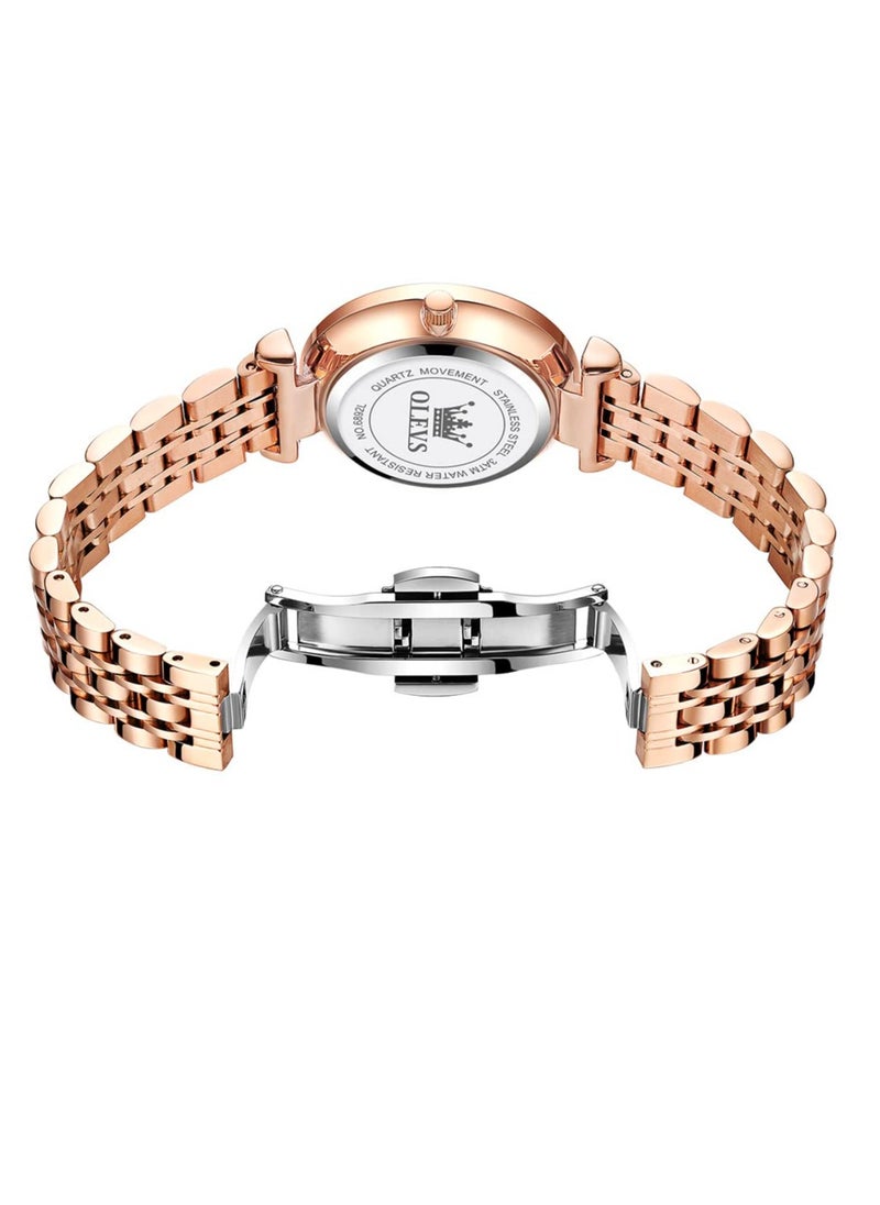 OLEVS Women's Japanese Quartz Waterproof Watch Stainless Steel Strap Fashion Luminous Watch 6892