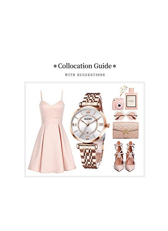 OLEVS Women's Japanese Quartz Waterproof Watch Stainless Steel Strap Fashion Luminous Watch 6892