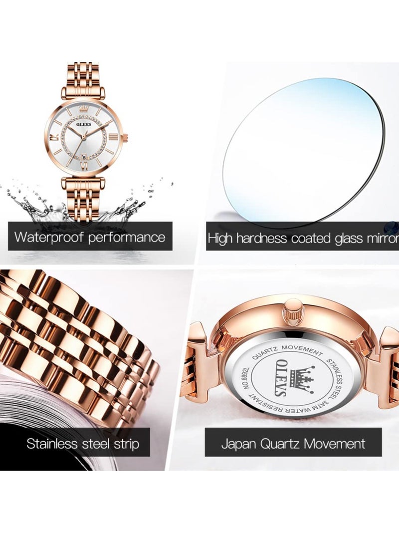 OLEVS Women's Japanese Quartz Waterproof Watch Stainless Steel Strap Fashion Luminous Watch 6892