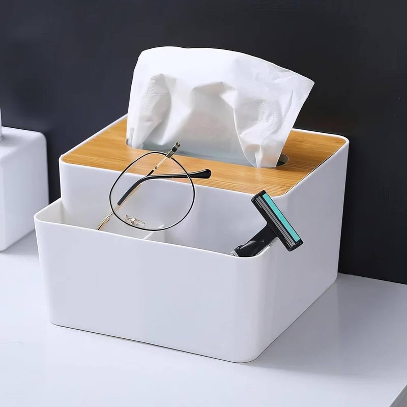 Shrux Space-Saving Japanese Style Dining RoomTissue Holder Box with Wooden Lid | Paper Napkin Holder Case | Tissue Holder Dispenser Organizer for Car Decor Home Room Hotel | Tissue Paper Organizer - Image 1