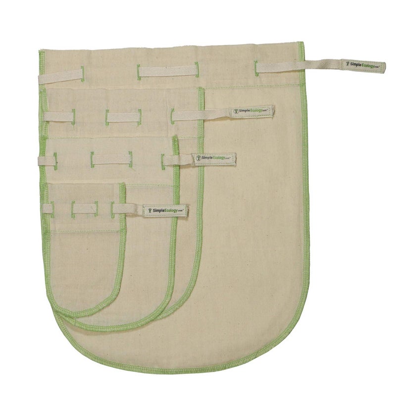 Simple Ecology Worlds Best Reusable Organic Cotton Muslin Fine Mesh Straining Bags Set of 4 L M S XS nut milk cold brew coffee filter loose leaf tea infuser food juice pulp strainer