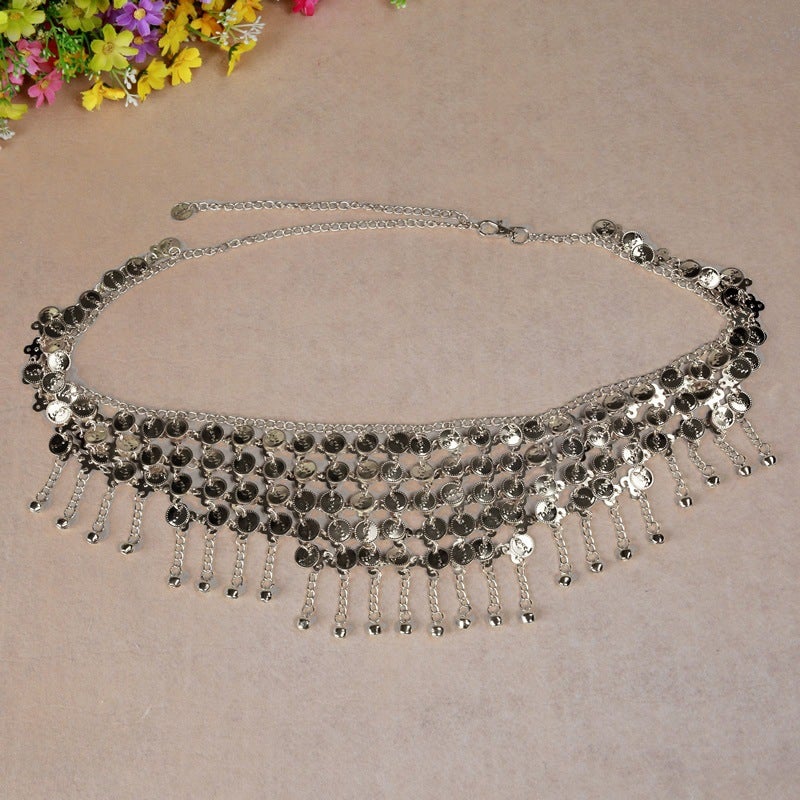 Dancer Coin Belly Dance Waist Chain Belly Dance Belt Waist Chain Waist Decoration Oriental Dance Waist Chain Metal Waist Chain(Silver, Free size) - Image 1