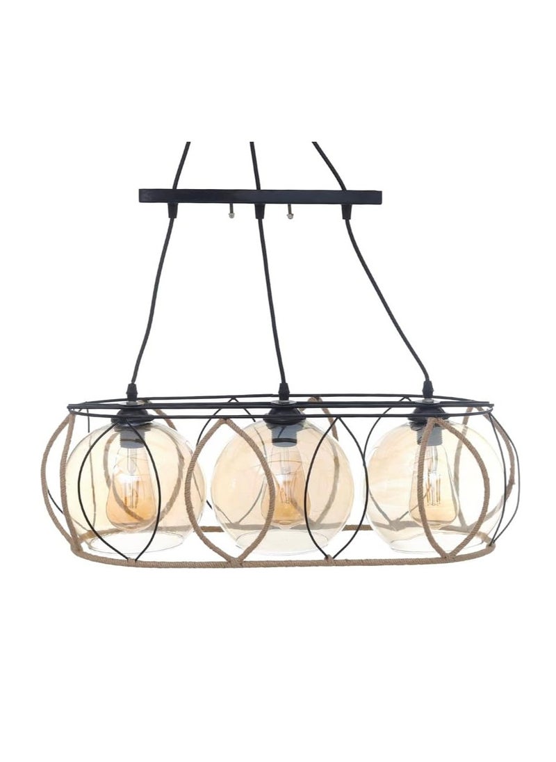 Generic Modern chandelier metal and oval linen 3 lamps  - Image 1