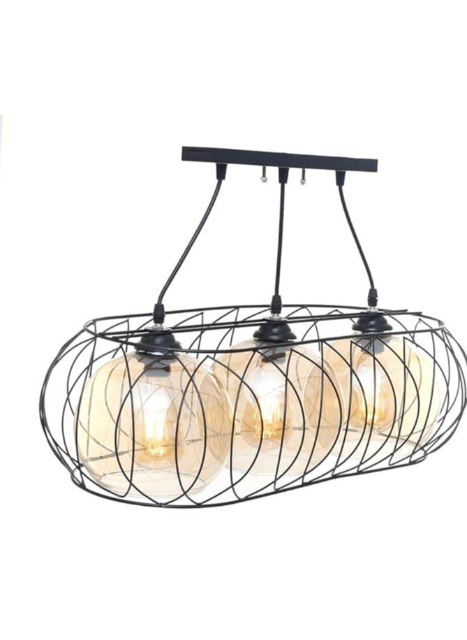 Generic Modern chandelier metal and oval linen 3 lamps  - Image 2