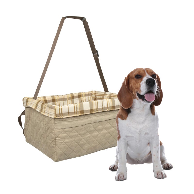 PetSafe Happy Ride Booster Seat for Dogs - Open Road Comfort - Safe Tether System - Zipper Pouch Dog Seat - Machine Washable Fleece Liner - Easy Install Design - Tan - Up to 18 lb - Image 1